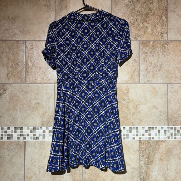 Free People Melody Blue Black Mosaic Geometric Mini Dress Size 0 Short Sleeve - Picture 3 of 5